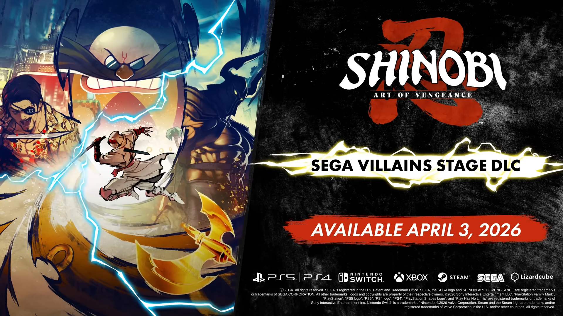 [SHINOBI: Art of Vengeance] Le DLC Niveau Méchants SEGA sort le 3 avril