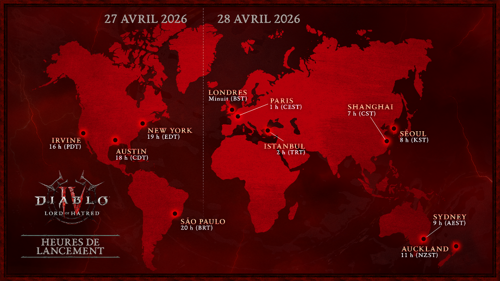 Diablo IV: Lord of Hatred] Heures de sortie
