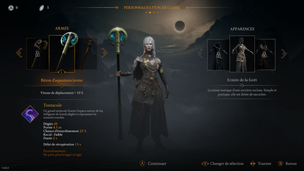 Ecran de selection du personnage pour l'arme et apparences