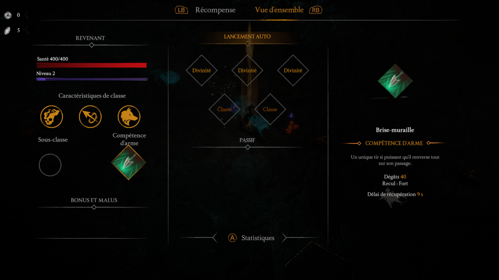 Ecran de l'arbre de compétences de notre personnage